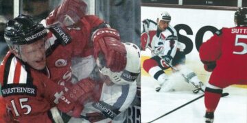 Joueurs de hockey sur glace en plein contact