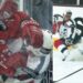 Joueurs de hockey sur glace en plein contact